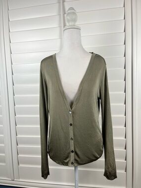 Evening Haze Light Olive V-Neck Button Cardigan Size S Y2K Old money Quiet Lu